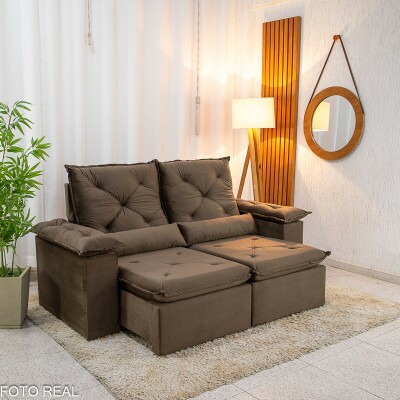 Sof Retrtil Reclinvel City 1.95m Veludo Marrom - D28