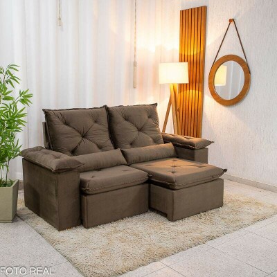 Sof Retrtil Reclinvel City 1.95m Veludo Marrom - D28