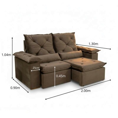 Sof� Retr�til Reclin�vel City 2.00m Veludo Marrom - Sem Caixa