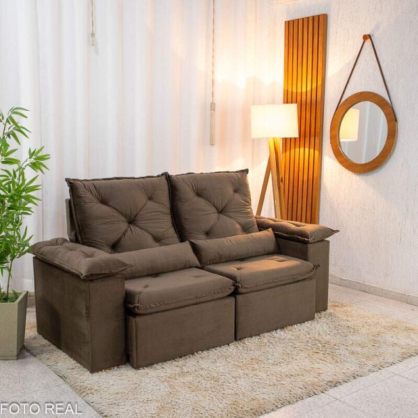Sof Retrtil Reclinvel City 1.95m Veludo Marrom - D28