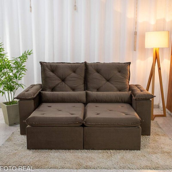 Sof Retrtil Reclinvel City 1.95m Veludo Marrom - D28