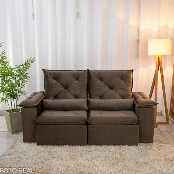 Sof Retrtil Reclinvel City 1.95m Veludo Marrom - D28