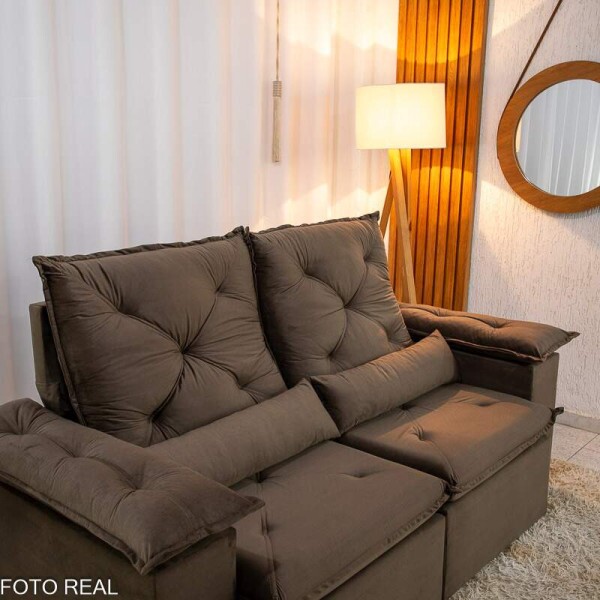 Sof Retrtil Reclinvel City 1.95m Veludo Marrom - D28