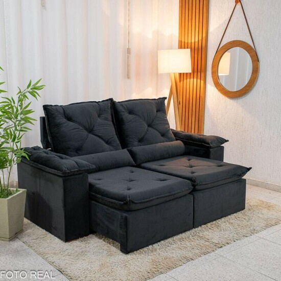 Sof� Retr�til Reclin�vel City 2.00m Veludo Preto - Sem Caixa