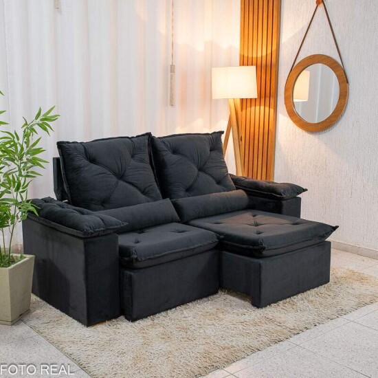 Sof� Retr�til Reclin�vel City 2.00m Veludo Preto - Sem Caixa