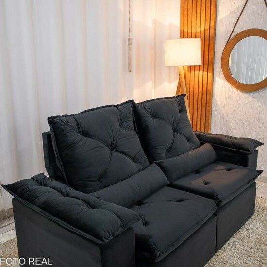 Sof� Retr�til Reclin�vel City 2.00m Veludo Preto - Sem Caixa