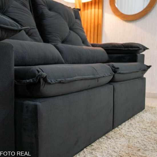 Sof� Retr�til Reclin�vel City 2.00m Veludo Preto - Sem Caixa