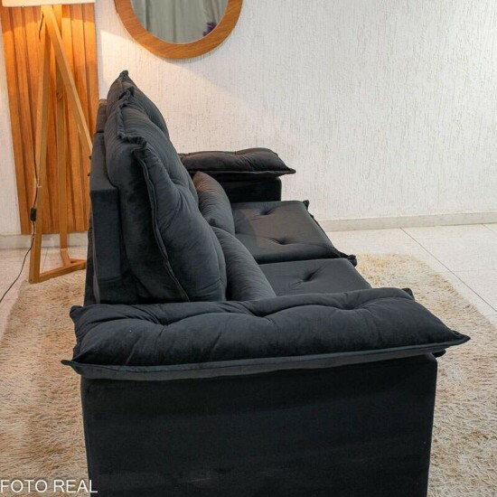 Sof� Retr�til Reclin�vel City 2.00m Veludo Preto - Sem Caixa