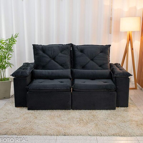 Sof Retrtil Reclinvel City 1.95m Veludo Preto - D28