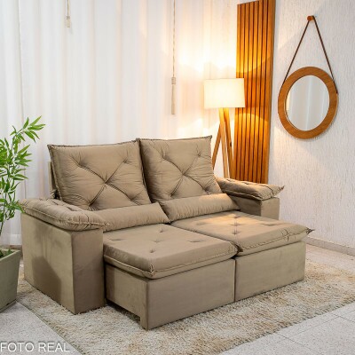 Sof Retrtil Reclinvel City 1.95m Veludo Bege - D28