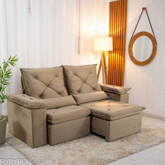 Sof Retrtil Reclinvel City 1.95m Veludo Bege - D28