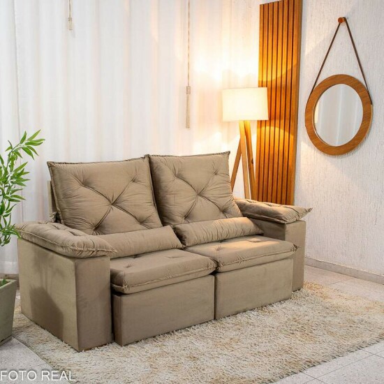 Sof Retrtil Reclinvel City 1.95m Veludo Bege - D28