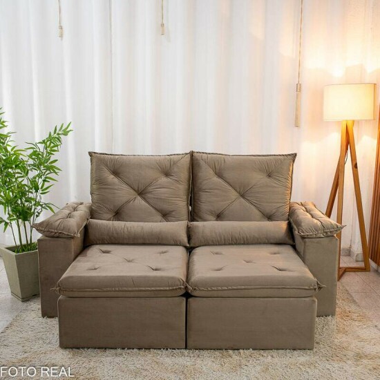 Sof Retrtil Reclinvel City 1.95m Veludo Bege - D28