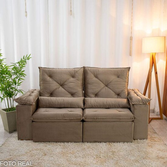 Sof Retrtil Reclinvel City 1.95m Veludo Bege - D28