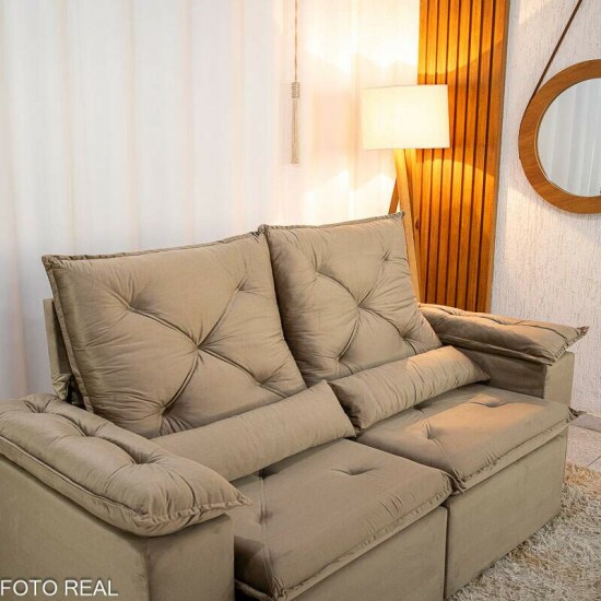 Sof Retrtil Reclinvel City 1.95m Veludo Bege - D28