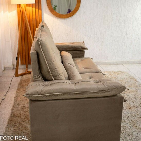 Sof Retrtil Reclinvel City 1.95m Veludo Bege - D28