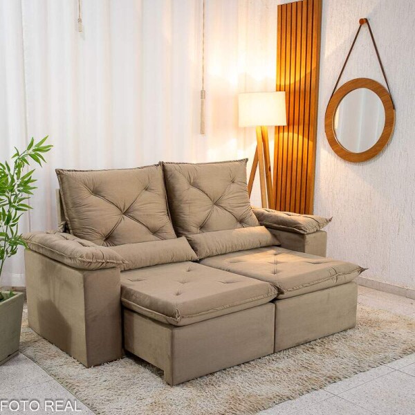 Sof Retrtil Reclinvel City 1.95m Veludo Bege - D28