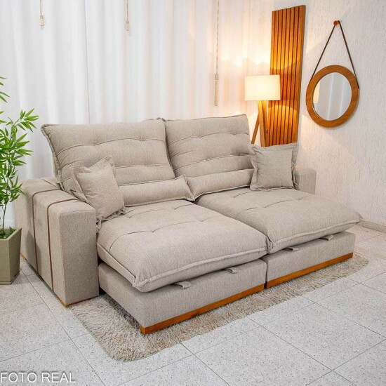 Sofá Retrátil Reclinável Mônaco 2.50m Boucle Bege A67 - Molas