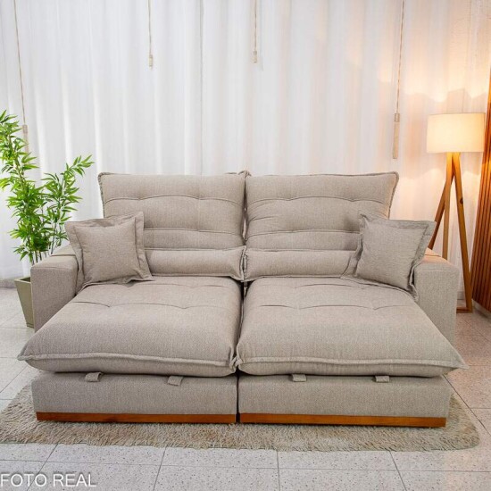 Sofá Retrátil Reclinável Mônaco 2.50m Boucle Bege A67 - Molas