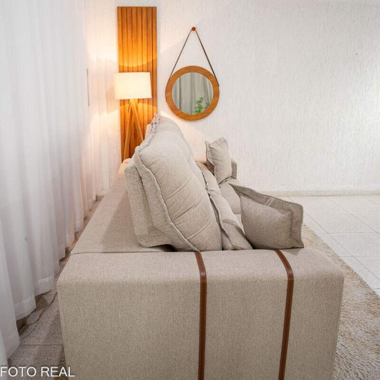 Sofá Retrátil Reclinável Mônaco 2.50m Boucle Bege A67 - Molas