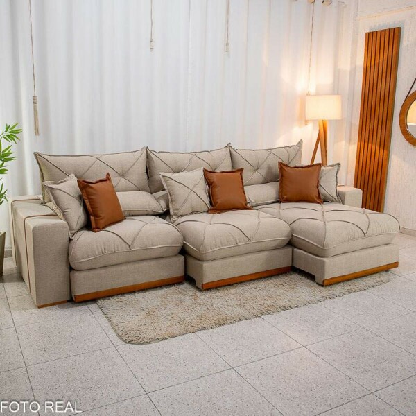 Sof Retrtil Reclinvel Gran Bello 3.20m Linho Bege - Molas Ensacadas