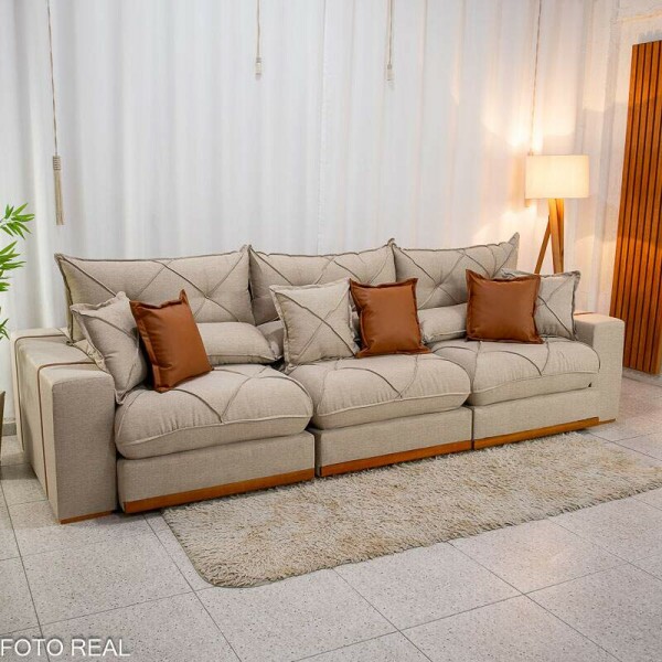 Sof Retrtil Reclinvel Gran Bello 3.20m Linho Bege - Molas Ensacadas