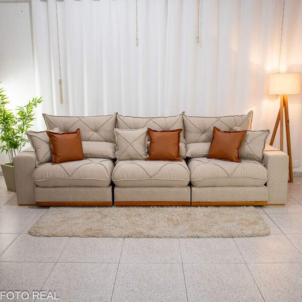 Sof Retrtil Reclinvel Gran Bello 3.20m Linho Bege - Molas Ensacadas