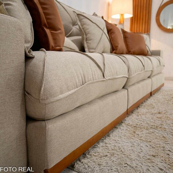 Sof Retrtil Reclinvel Gran Bello 3.20m Linho Bege - Molas Ensacadas