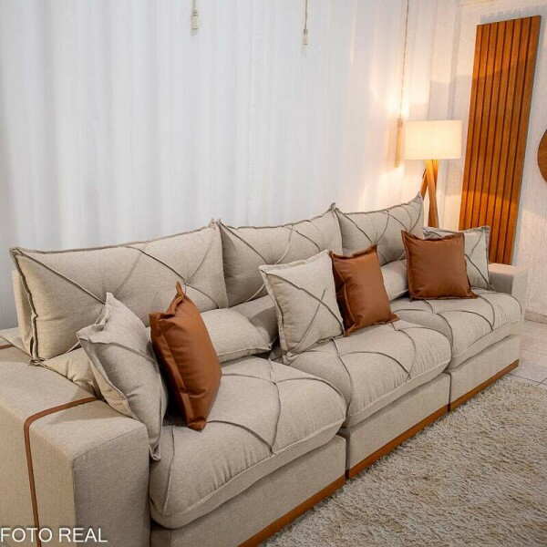 Sof Retrtil Reclinvel Gran Bello 3.20m Linho Bege - Molas Ensacadas