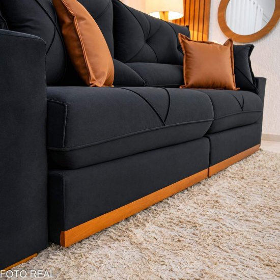 Sof� Retr�til Reclin�vel Gran Bello 2,50m Veludo Preto 21 - Molas Ensacadas