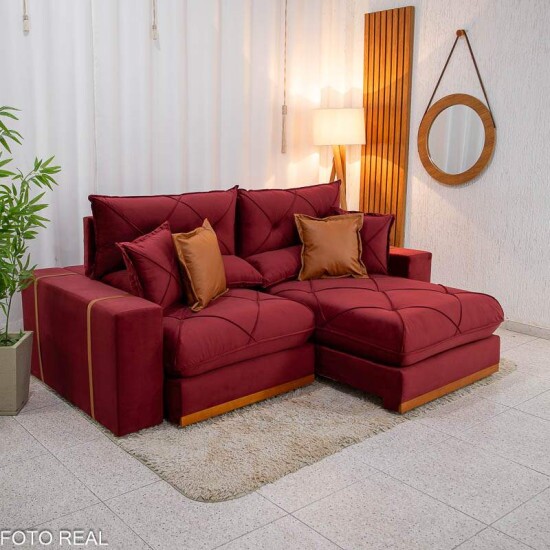 Sof� Retr�til Reclin�vel Gran Bello 2,30m Veludo Vinho 04 - Molas Ensacadas