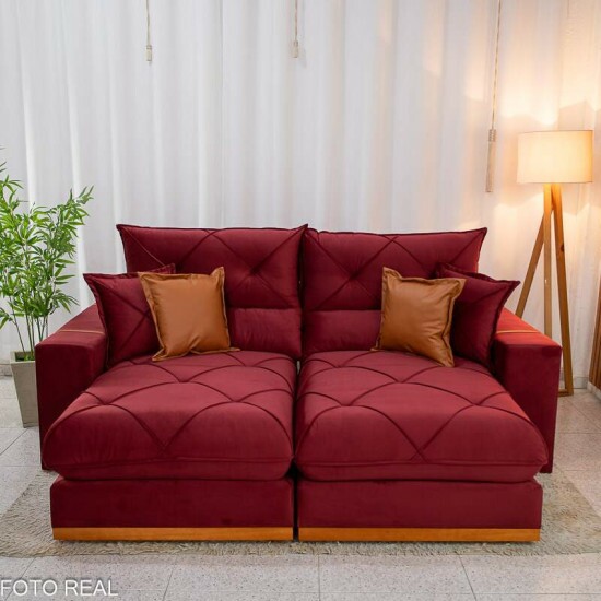 Sof� Retr�til Reclin�vel Gran Bello 2,30m Veludo Vinho 04 - Molas Ensacadas