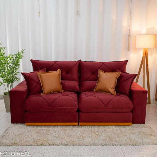 Sof� Retr�til Reclin�vel Gran Bello 2,30m Veludo Vinho 04 - Molas Ensacadas