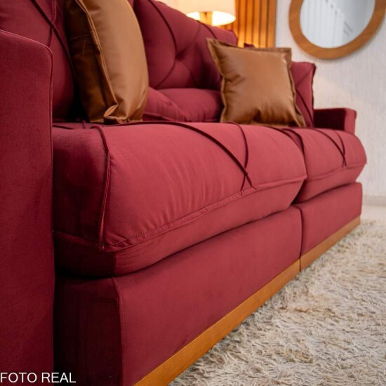 Sof� Retr�til Reclin�vel Gran Bello 2,30m Veludo Vinho 04 - Molas Ensacadas