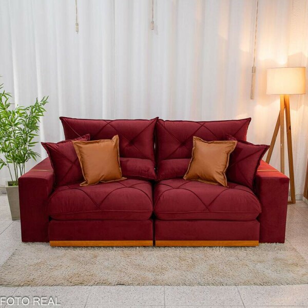 Sof Retrtil Reclinvel Gran Bello 2.30m Veludo Vinho 04 - Molas Ensacadas Pocket