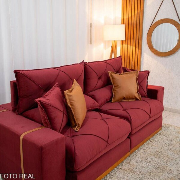 Sof Retrtil Reclinvel Gran Bello 2.30m Veludo Vinho 04 - Molas Ensacadas Pocket