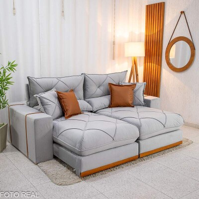 Sof Retrtil Reclinvel Gran Bello 2.30m Veludo Prata 06 - Molas Ensacadas Pocket