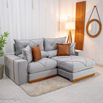 Sof Retrtil Reclinvel Gran Bello 2.30m Veludo Prata 06 - Molas Ensacadas Pocket