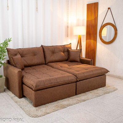 Sof Retrtil Reclinvel Andradas 2.20m Korino Marrom 410 Molas Ensacadas - Sem Caixa