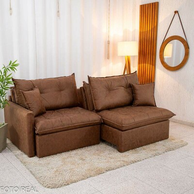 Sof Retrtil Reclinvel Andradas 2.20m Korino Marrom 410 Molas Ensacadas - Sem Caixa