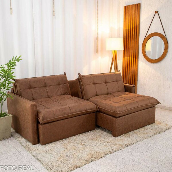 Sof Retrtil Reclinvel Andradas 2.20m Korino Marrom 410 Molas Ensacadas - Sem Caixa