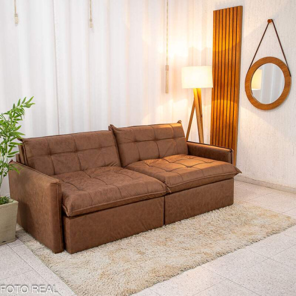 Sof Retrtil Reclinvel Andradas 2.20m Korino Marrom 410 Molas Ensacadas - Sem Caixa