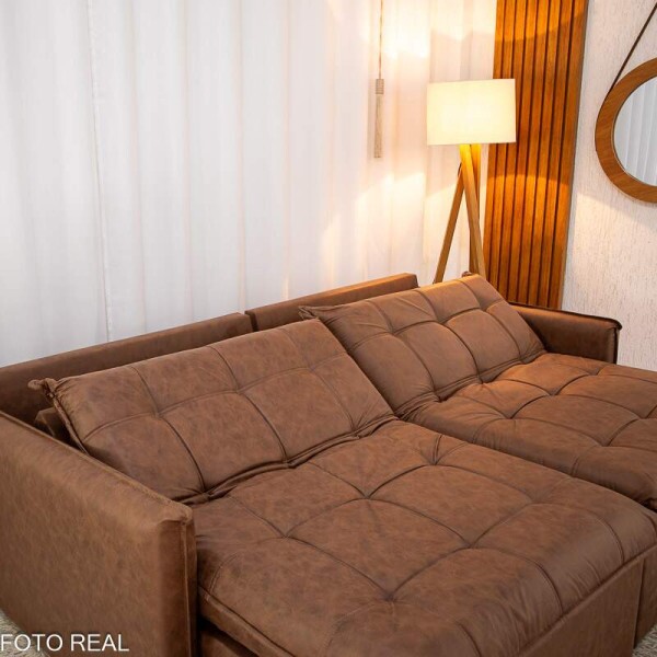 Sof Retrtil Reclinvel Andradas 2.20m Korino Marrom 410 Molas Ensacadas - Sem Caixa