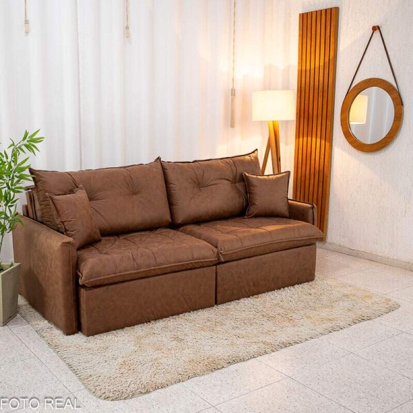 Sof Retrtil Reclinvel Andradas 2.20m Korino Marrom 410 Molas Ensacadas - Sem Caixa