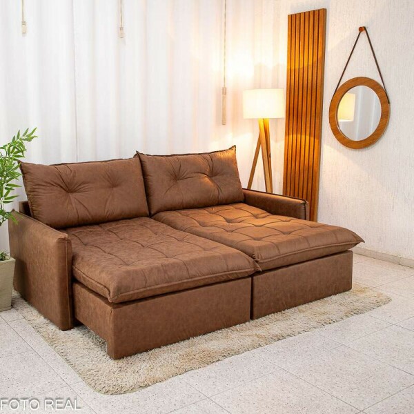 Sof Retrtil Reclinvel Andradas 2.20m Korino Marrom 410 Molas Ensacadas - Sem Caixa