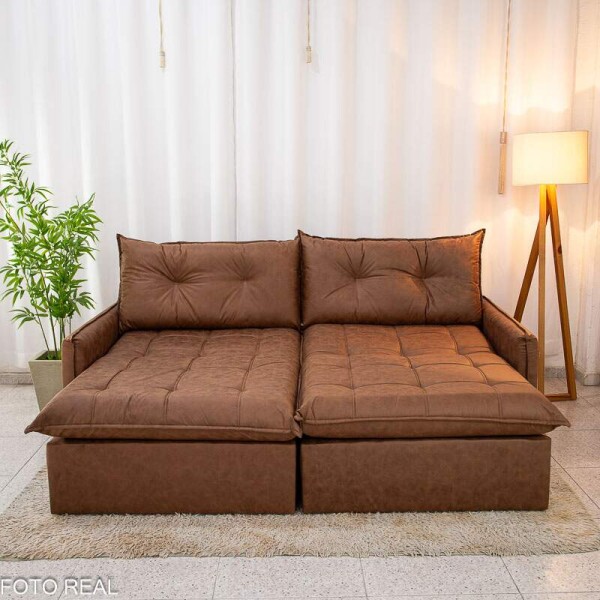 Sof Retrtil Reclinvel Andradas 2.20m Korino Marrom 410 Molas Ensacadas - Sem Caixa