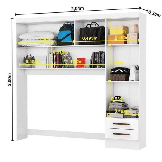Modulado 4 Portas Branco + Roupeiro Solteiro Hercules Branco 04 Portas 02 Gavetas C/Espelho e P�s Larg. 1.18m - Carioca