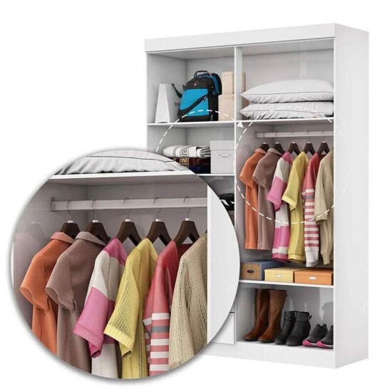 Modulado 4 Portas Branco + Roupeiro Solteiro Hercules Branco 04 Portas 02 Gavetas C/Espelho e P�s Larg. 1.18m - Carioca