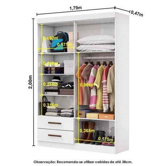 Modulado 4 Portas Branco + Roupeiro Solteiro Hercules Branco 04 Portas 02 Gavetas C/Espelho e P�s Larg. 1.18m - Carioca