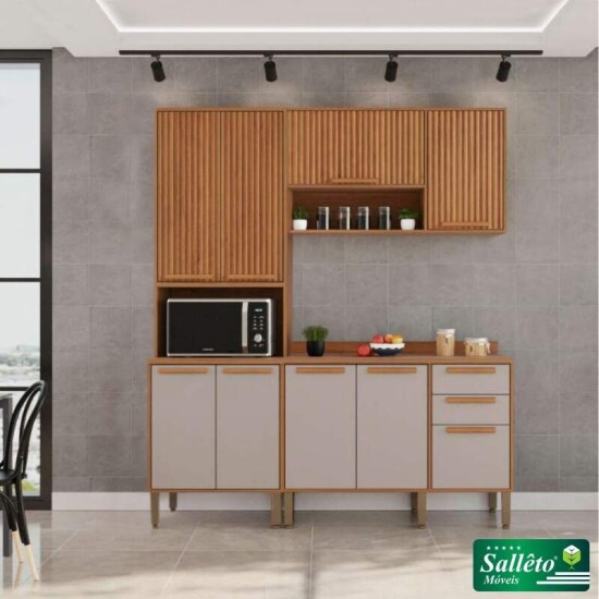 Torre Quente Fl�rida + Balc�o Fl�rida 1.20m + Arm�rio A�reo Florida Ripado 1.20m Cinamomo/Off Sall�to